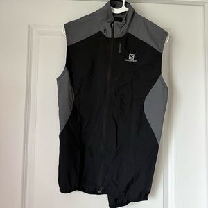 Salomon ClimaWind Mens Medium Vest Black Gray Lightweight Running Trail Zip